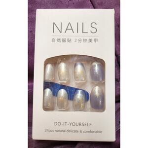 New Light Purple Silver Star Crescent Moon Press on Nails- 24